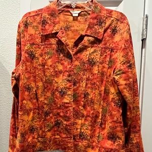 Christopher & banks orange and black design jacket, size Large, long sleeve….